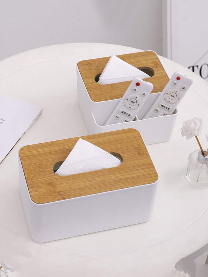 White tissue Box With Wooden Lid