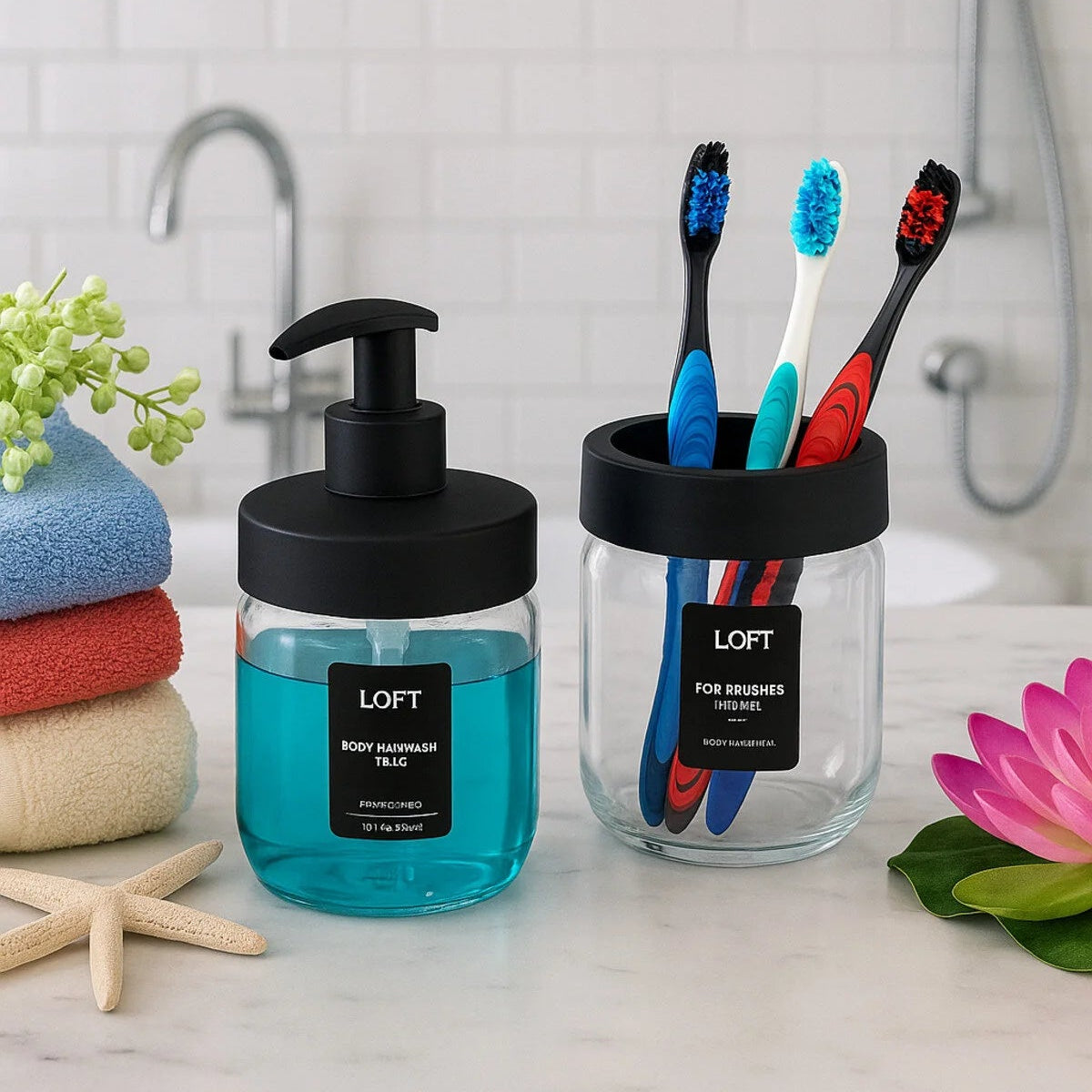 Soap Dispenser & Toothbrush Holder Set