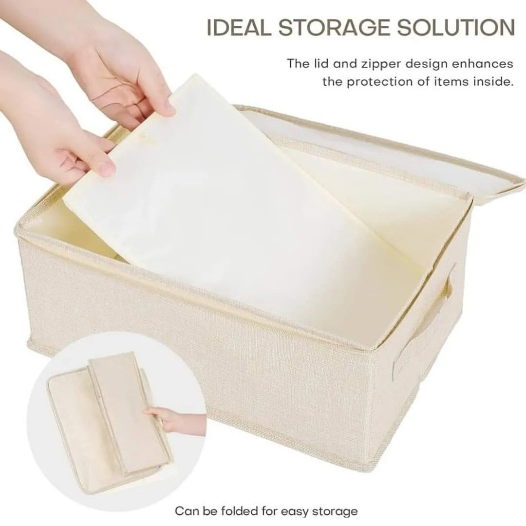 Off-white Non-wooven storage box with zipper