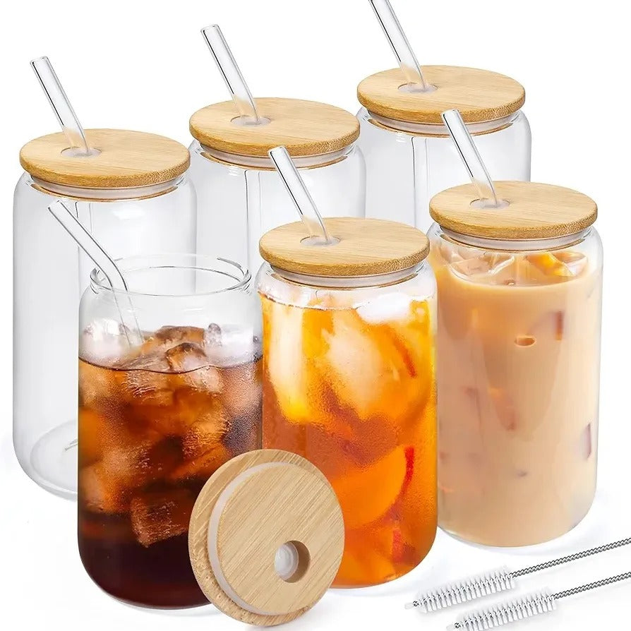 Glass Cups With Bamboo Lids (Set of 6)