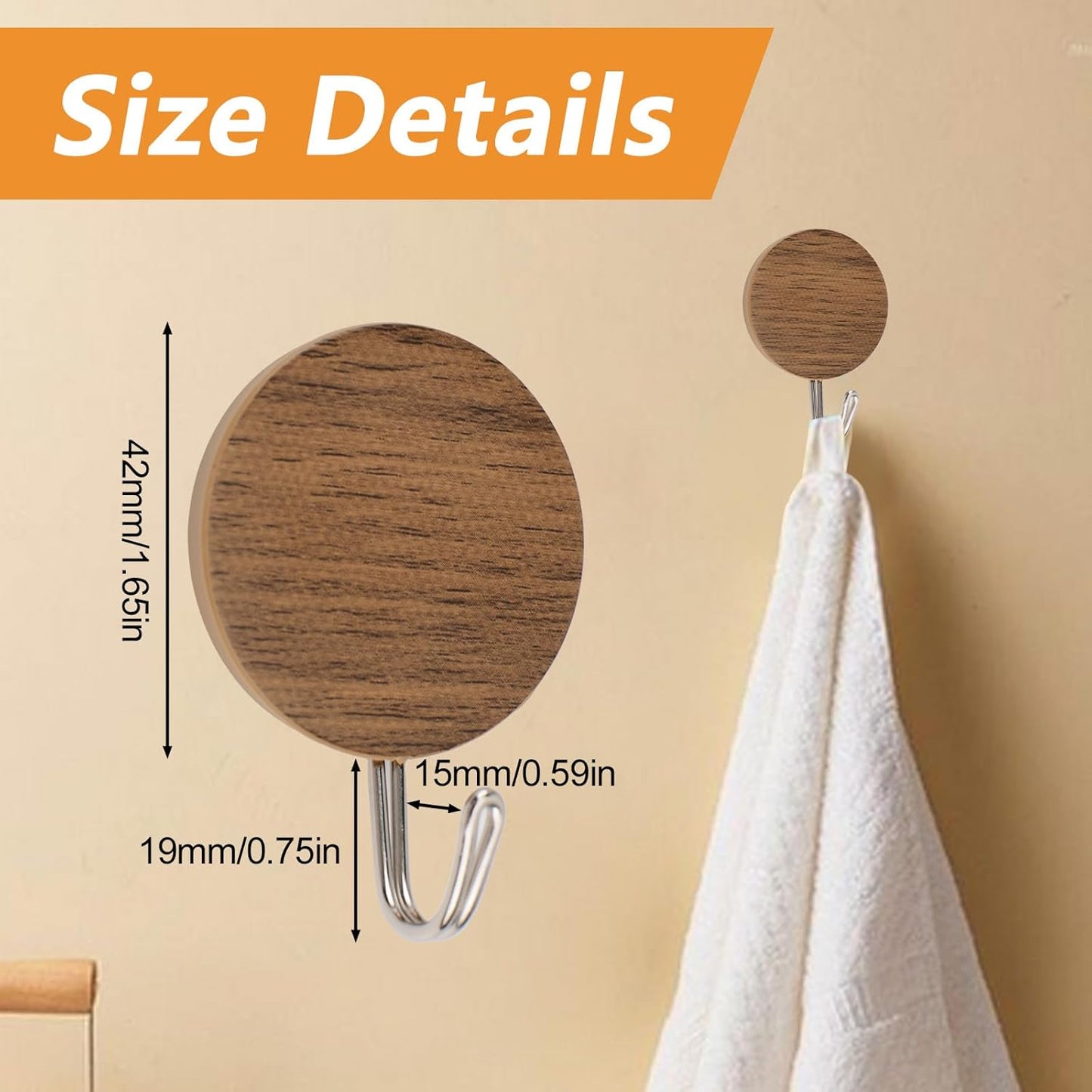 Wood Grain Round Hooks(Set of 3)