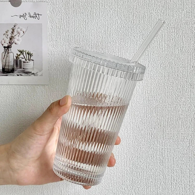 Lined Plastic Cup with Glass Straw