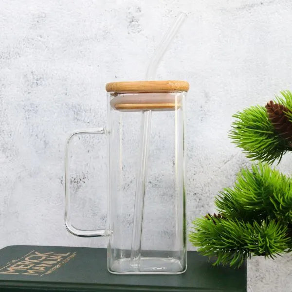 Square Mug with Bamboo Lid and Straw