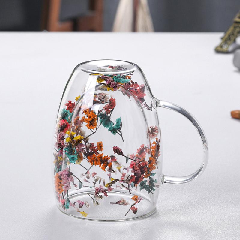Flowery Double Wall Glass Mug
