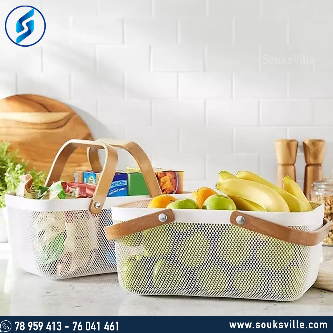 Mesh Basket (Rectangular) With Wood Handles