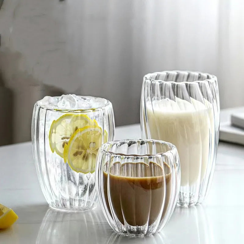 Double Wall Ribbed Galss Cup