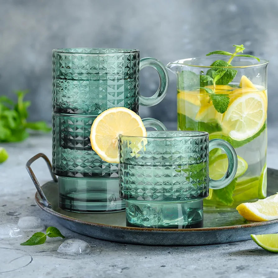 Green Glass Cup set of 2