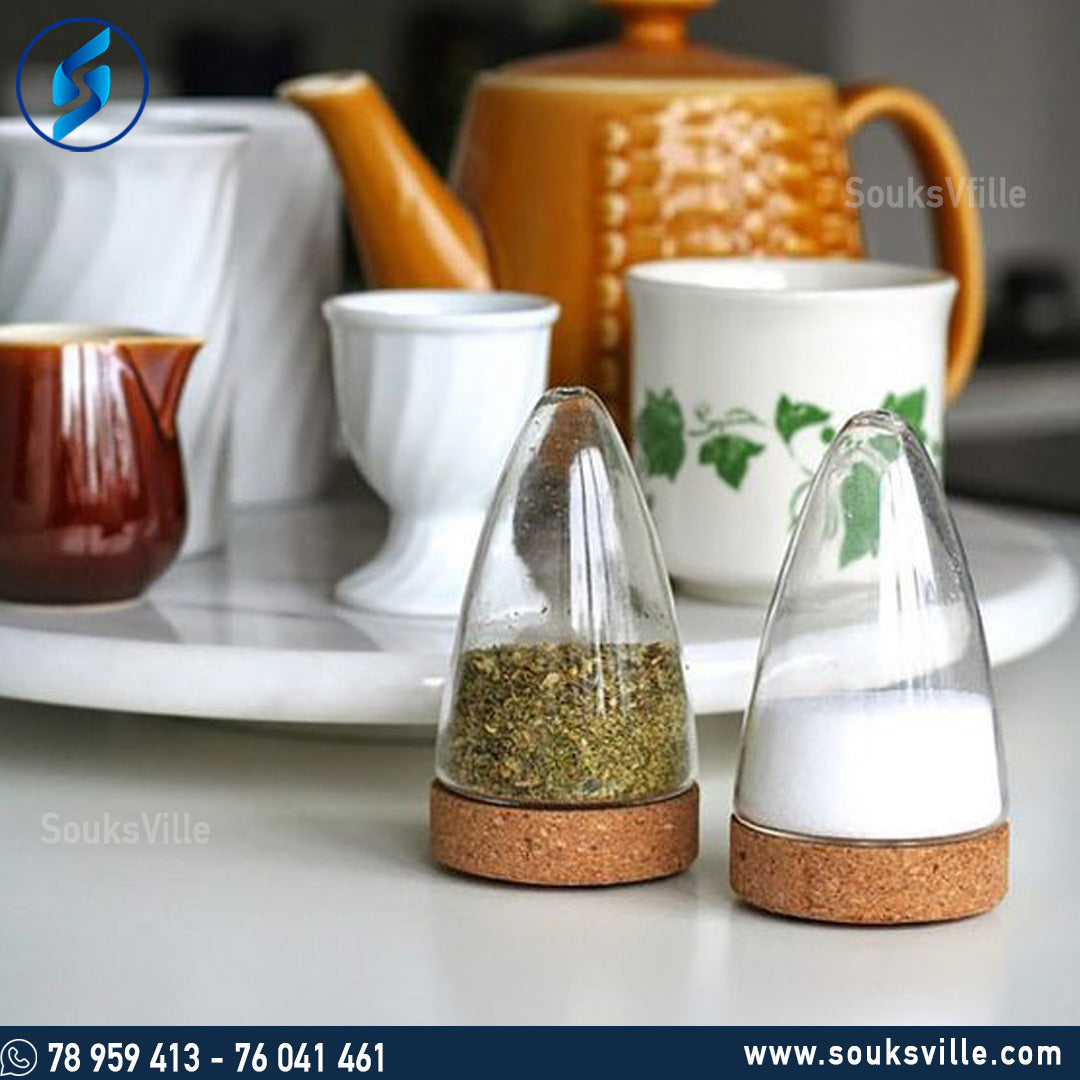 Salt and Pepper Set with Wooden Base