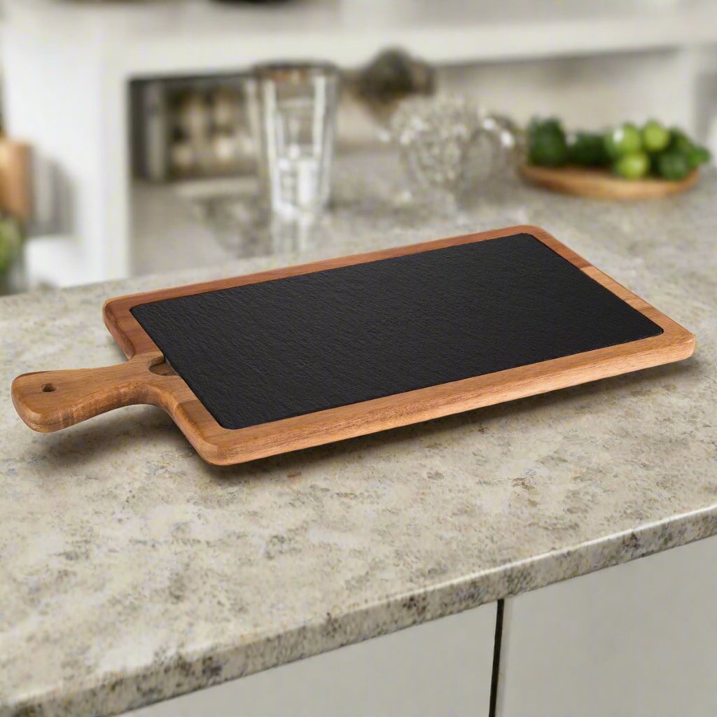 Wooden Serving Board with Natural Slate
