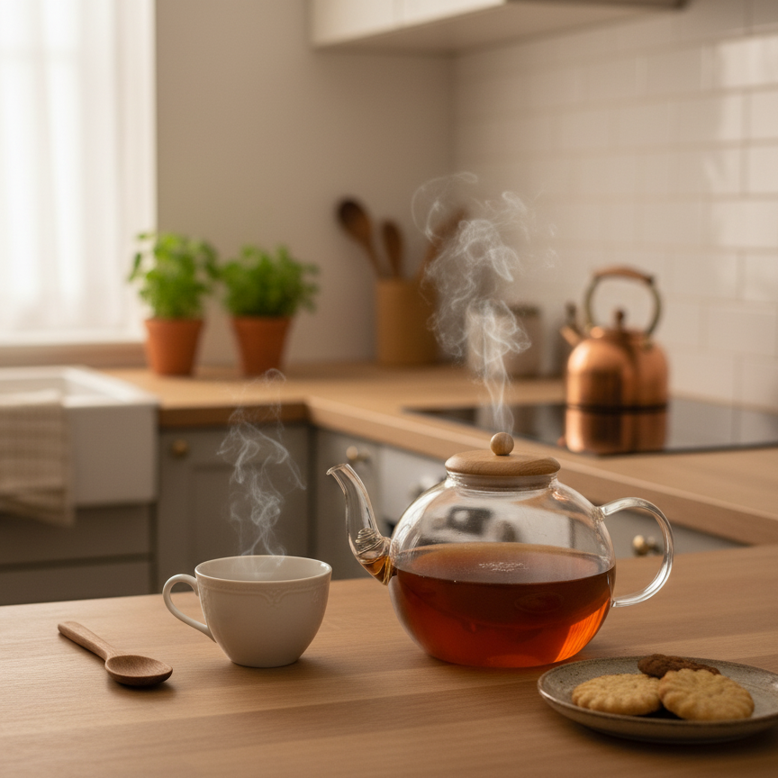 Glass Tea Pot Wood cover