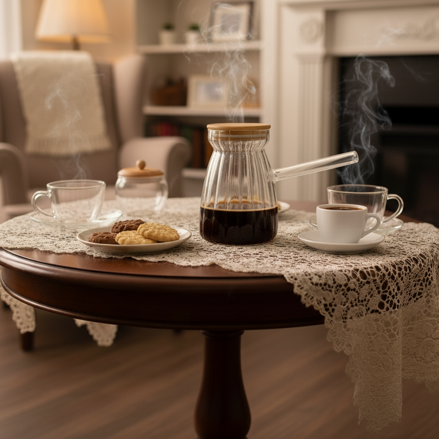 Glass Coffee Pot wooden cover