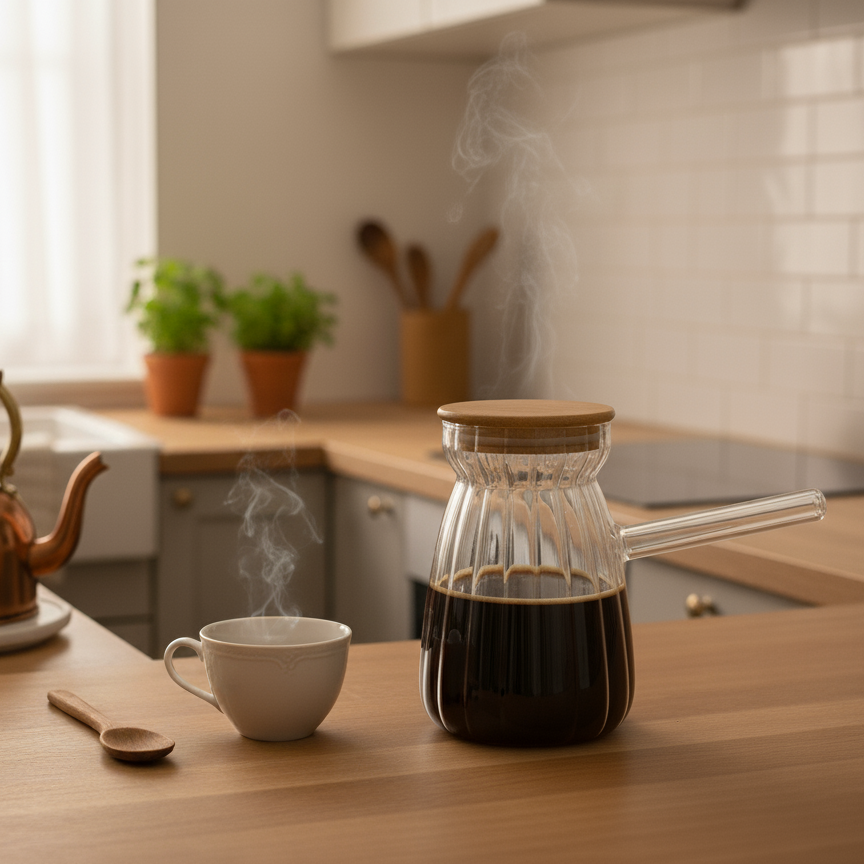 Glass Coffee Pot wooden cover