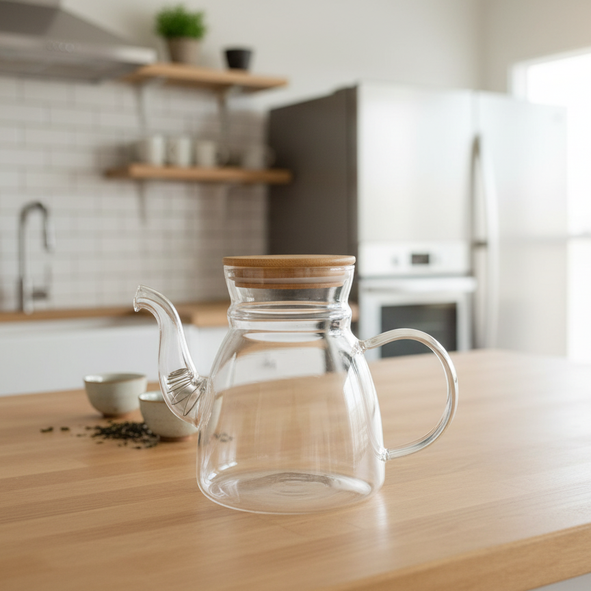 Glass Tea Pot Wood cover