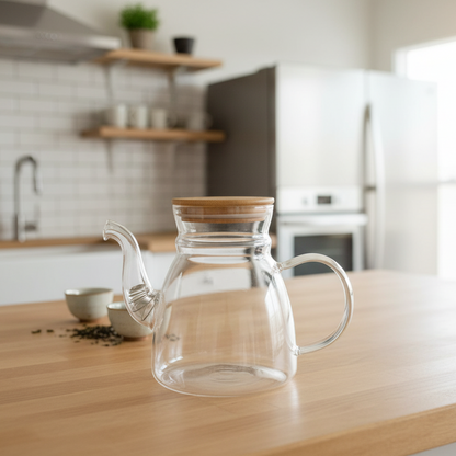 Glass Tea Pot Wood cover