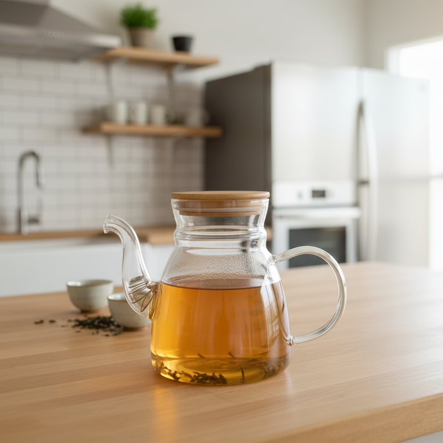 Glass Tea Pot Wood cover