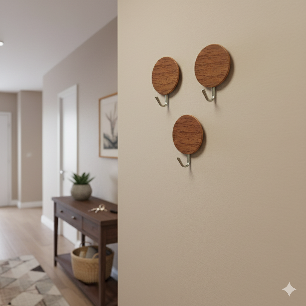 Wood Grain Round Hooks(Set of 3)