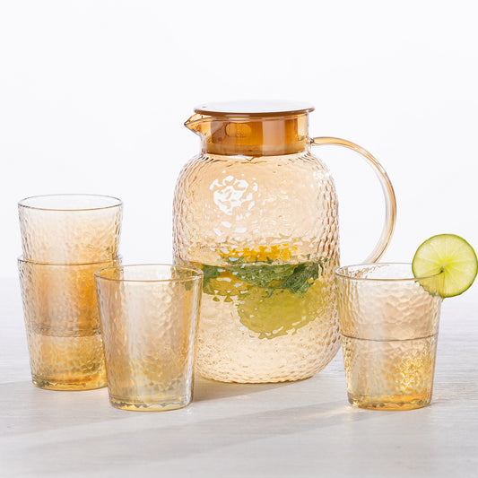 Amber Glass Pitcher & Cup Set