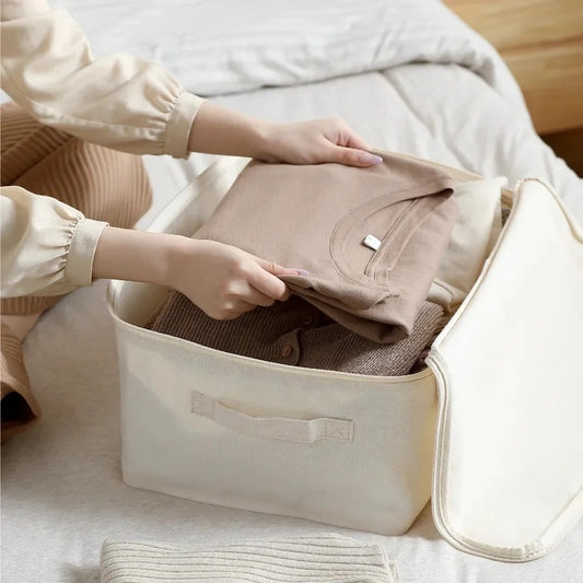 Off-white Non-wooven storage box with zipper