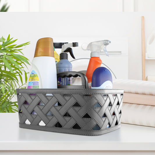 Leather Textured Basket with Handle