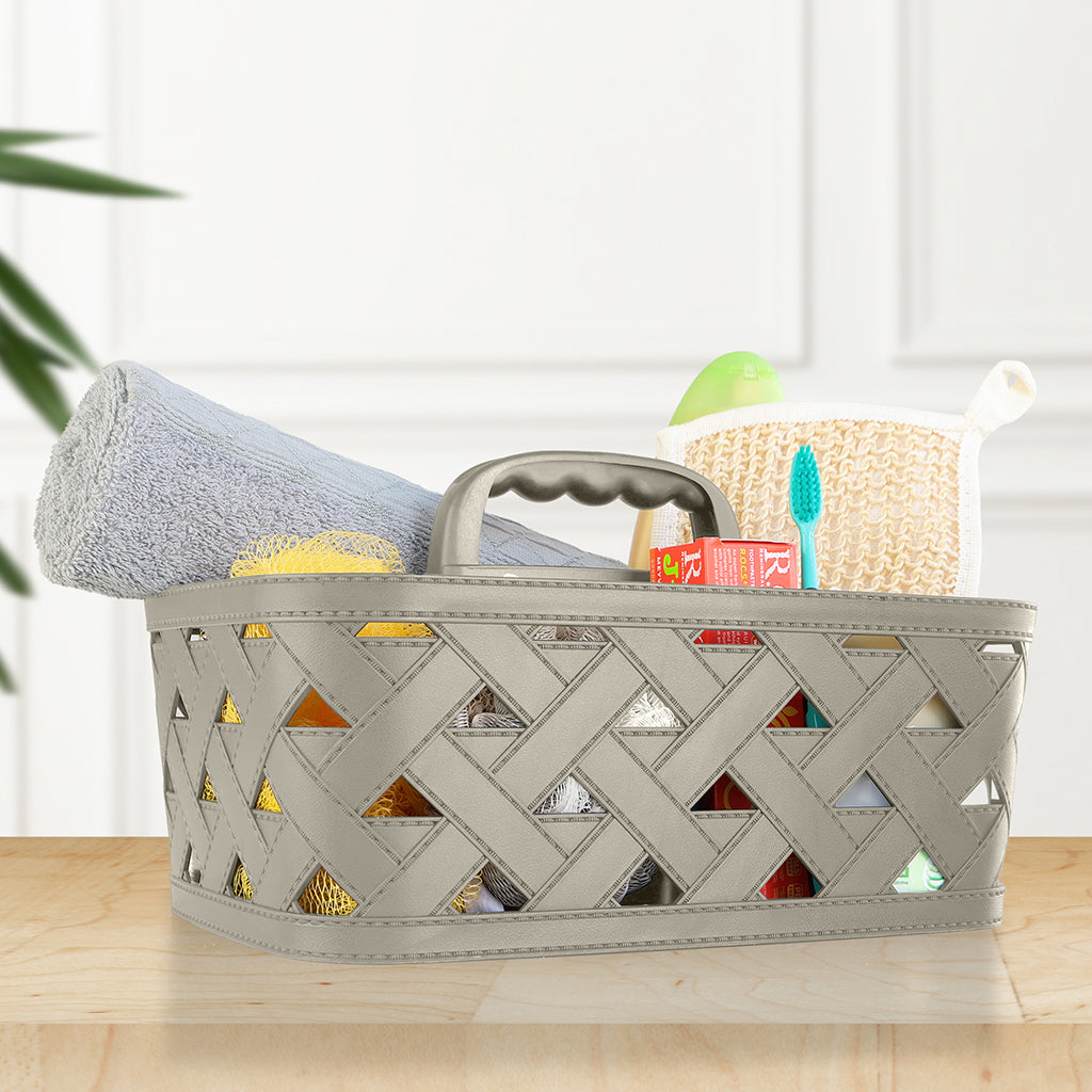 Leather Textured Basket with Handle