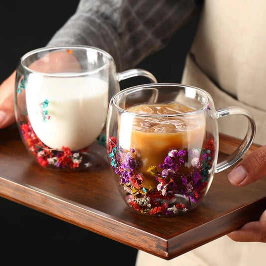 Double layer flower glass Cup