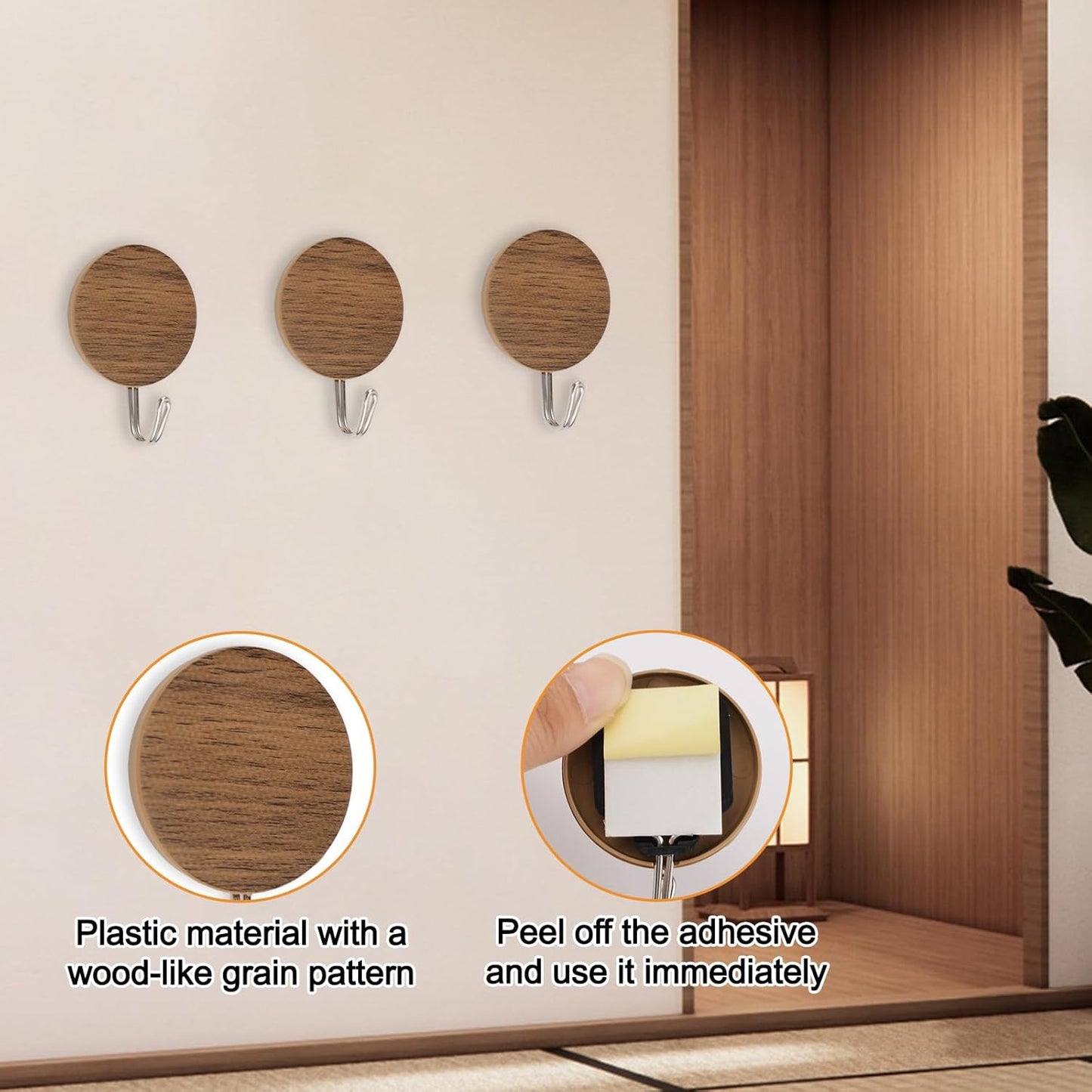 Wood Grain Round Hooks(Set of 3)