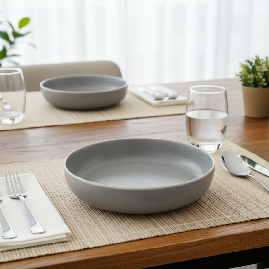 Matt Dark Gray Deep Plate (Set of 6)