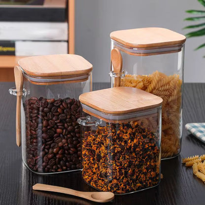 Square Glass Jar With Bamboo Lid