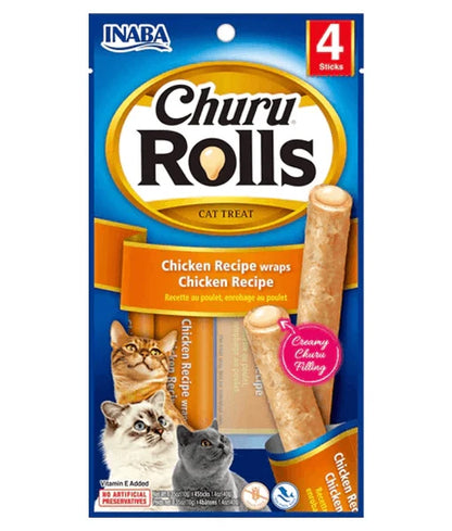 INABA CHURU ROLLS CAT CHICKEN RECIPE  WRAPS 4 STICKS