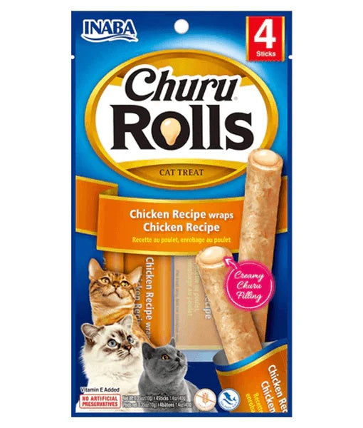 INABA CHURU ROLLS CAT CHICKEN RECIPE  WRAPS 4 STICKS