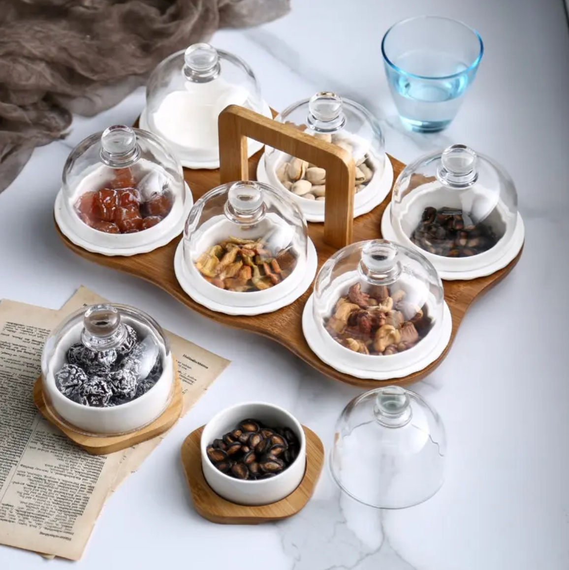 Nuts Dish with Glass Covers