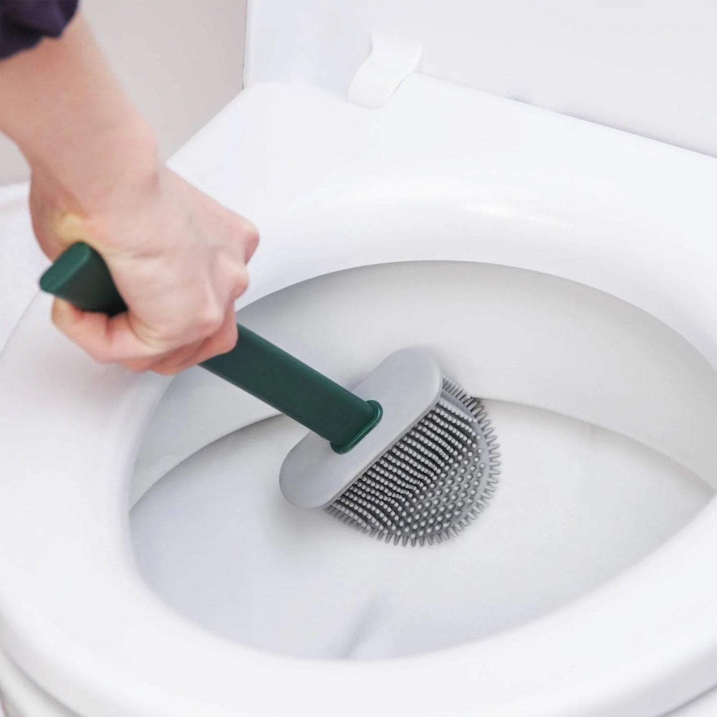 Oval Silicone Toilet Brush with Stand 