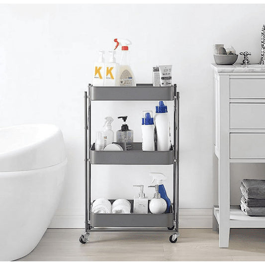3 Tier Metal Rolling Cart (black)
