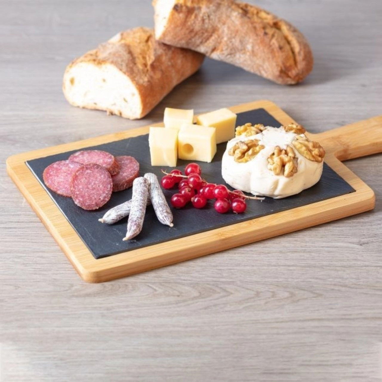 Wooden Serving Board with Natural Slate