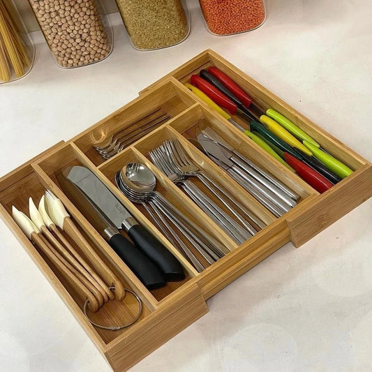 Expandable Bamboo Cutlery Organizer