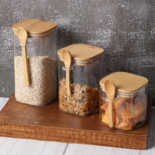 Square Glass Jar With Bamboo Lid