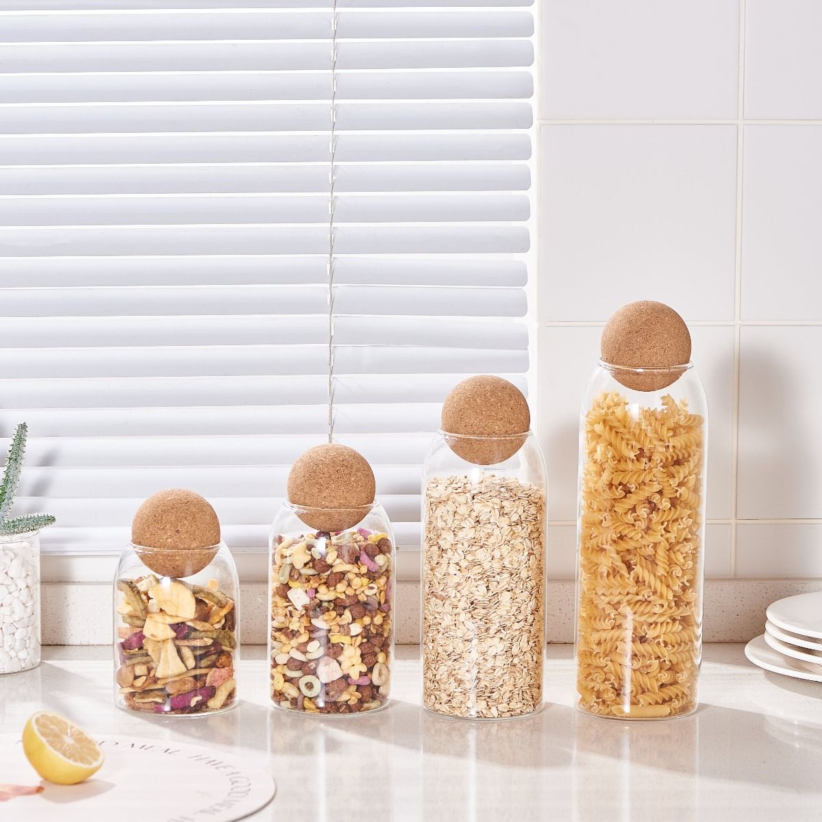 Jar with Cork Ball Lid ( Set Of 4)