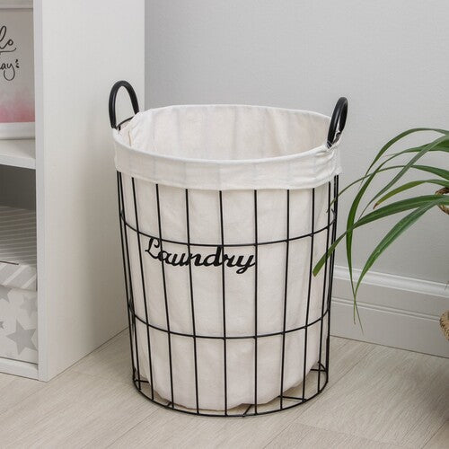 Iron Laundry Basket with Linen Inner Bag