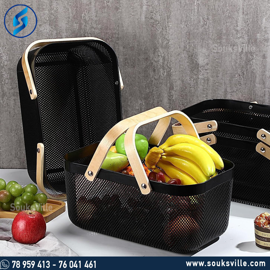 Mesh Basket (Rectangular) With Wood Handles