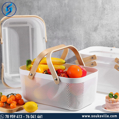 Mesh Basket (Rectangular) With Wood Handles