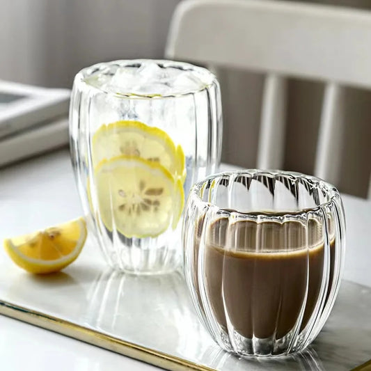 Double Wall Ribbed Galss Cup