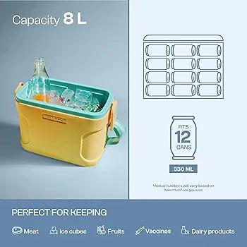 Pinnacle Passion Insulated Chiller Ice Box 8 L | Fits 12 Cans | Portable Ice Cooler Box for Picnic,Travelling,Parties & Car |Upto 36 Hrs Ice Retention | Adjustable Strap & Built-in Cup Holders