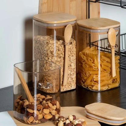 Square Glass Jar With Bamboo Lid