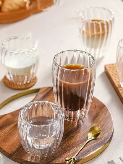 Double Wall Ribbed Galss Cup
