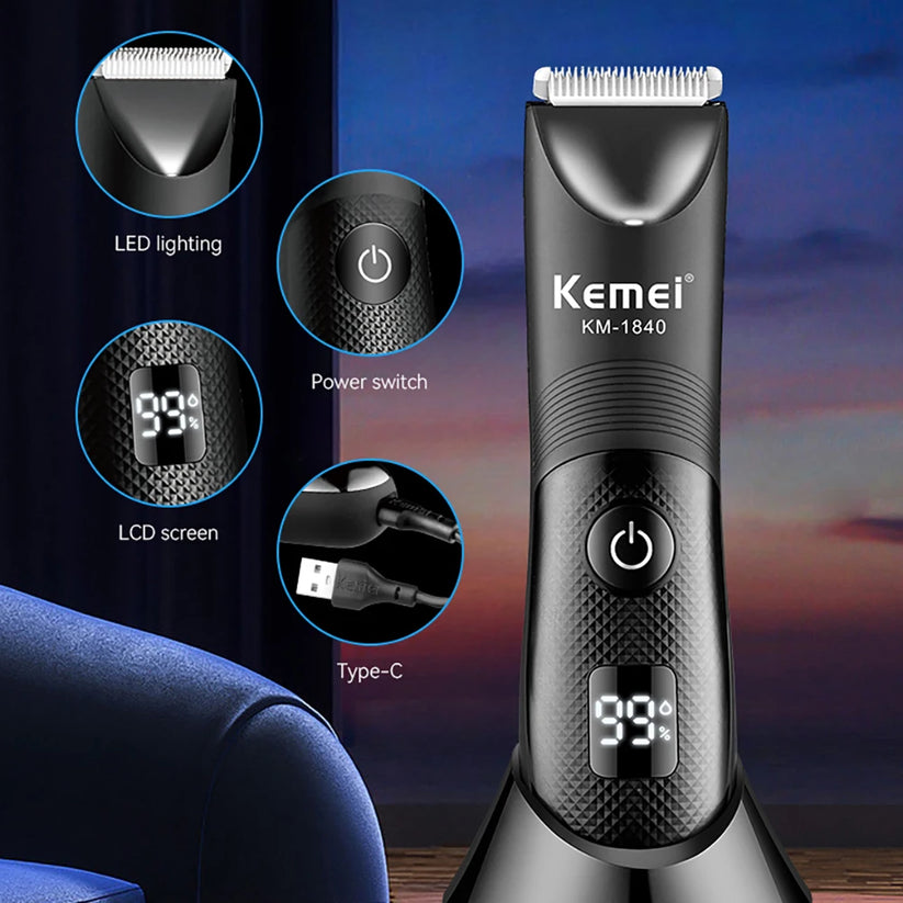 Waterproof Body Groomer With Skin Friendly Blades Kemei Hair Trimmer KM-1840